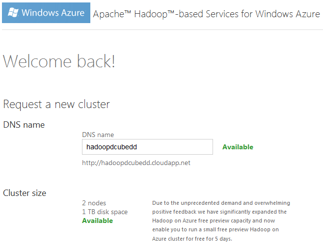 Hadoop Azure New